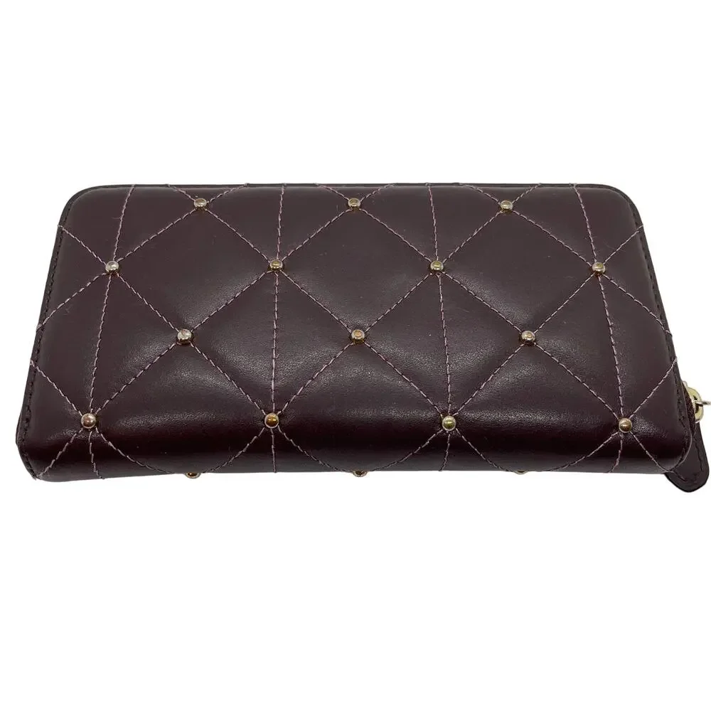 Coach Accordion Zip Wallet Quilted Design Brown Gold Zipper Studs Credit Cards